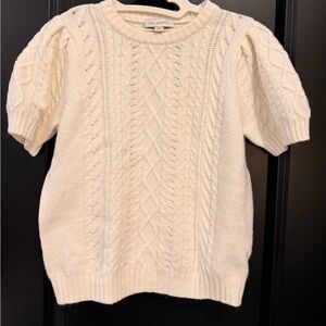 Free Assembly Cream Cable-Knit Puff Sleeve Sweater